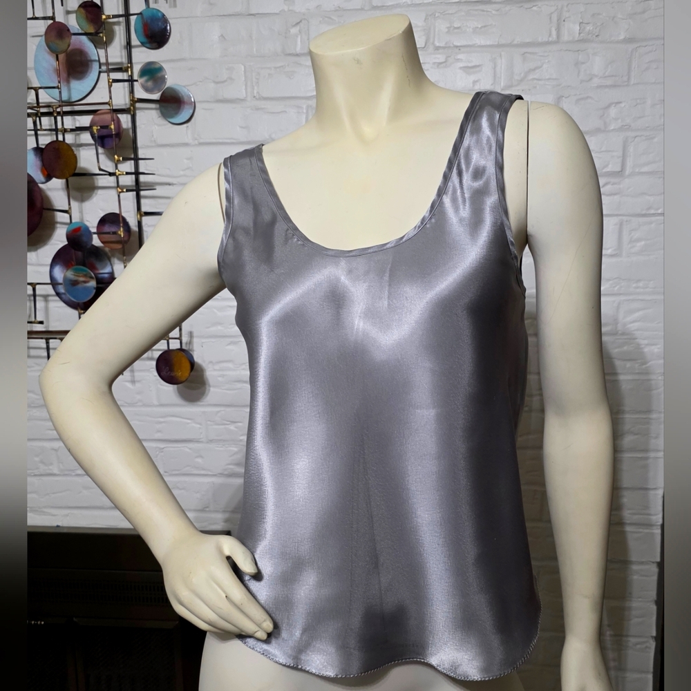 HEIRESS | Silver Satin Sleeveless Top